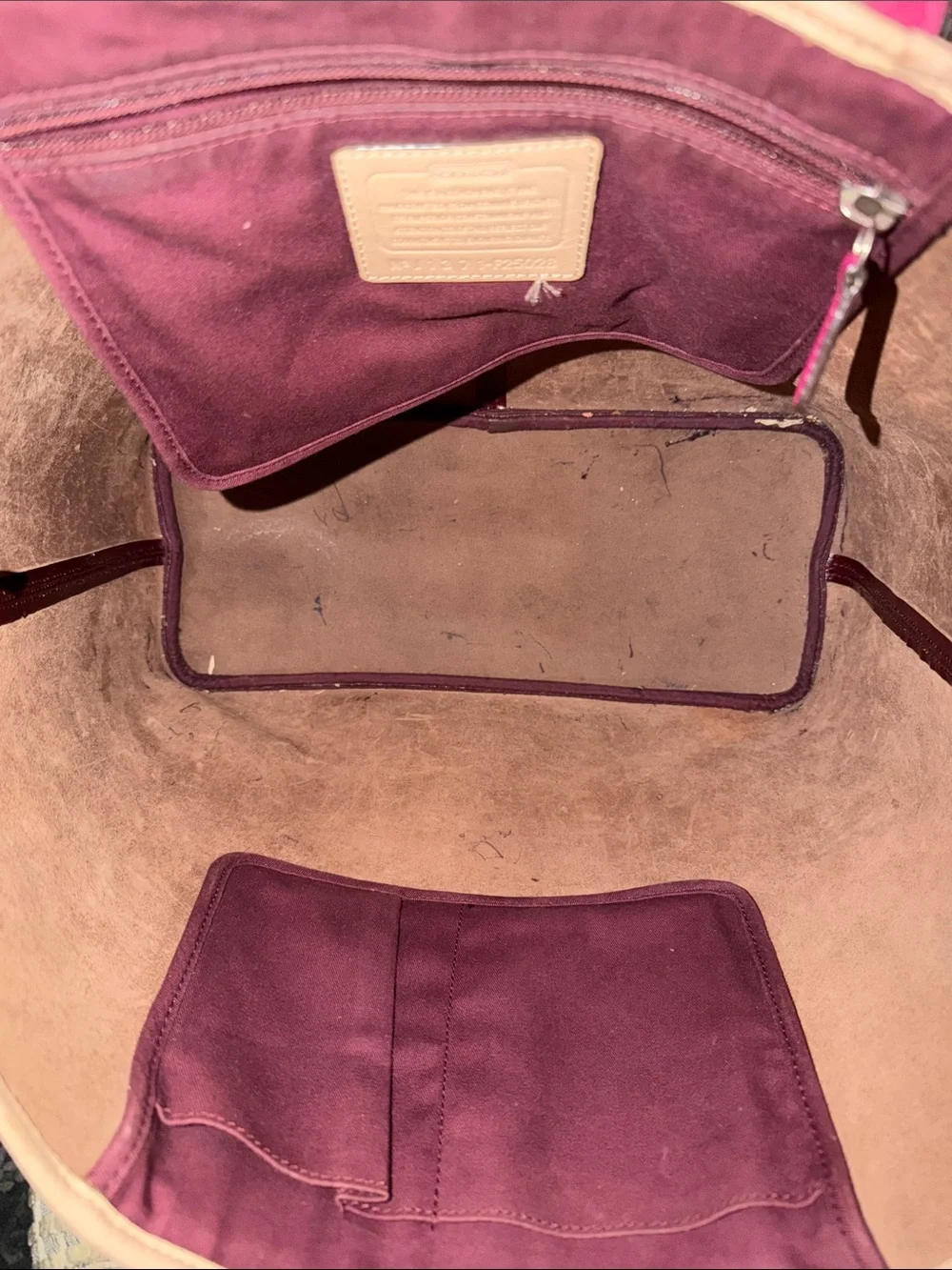 Coach Burgundy Patent Tote with Beige Trim